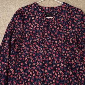 J Crew peasant-style blouse, pink and blue floral, v-neck size XS Excellent cond